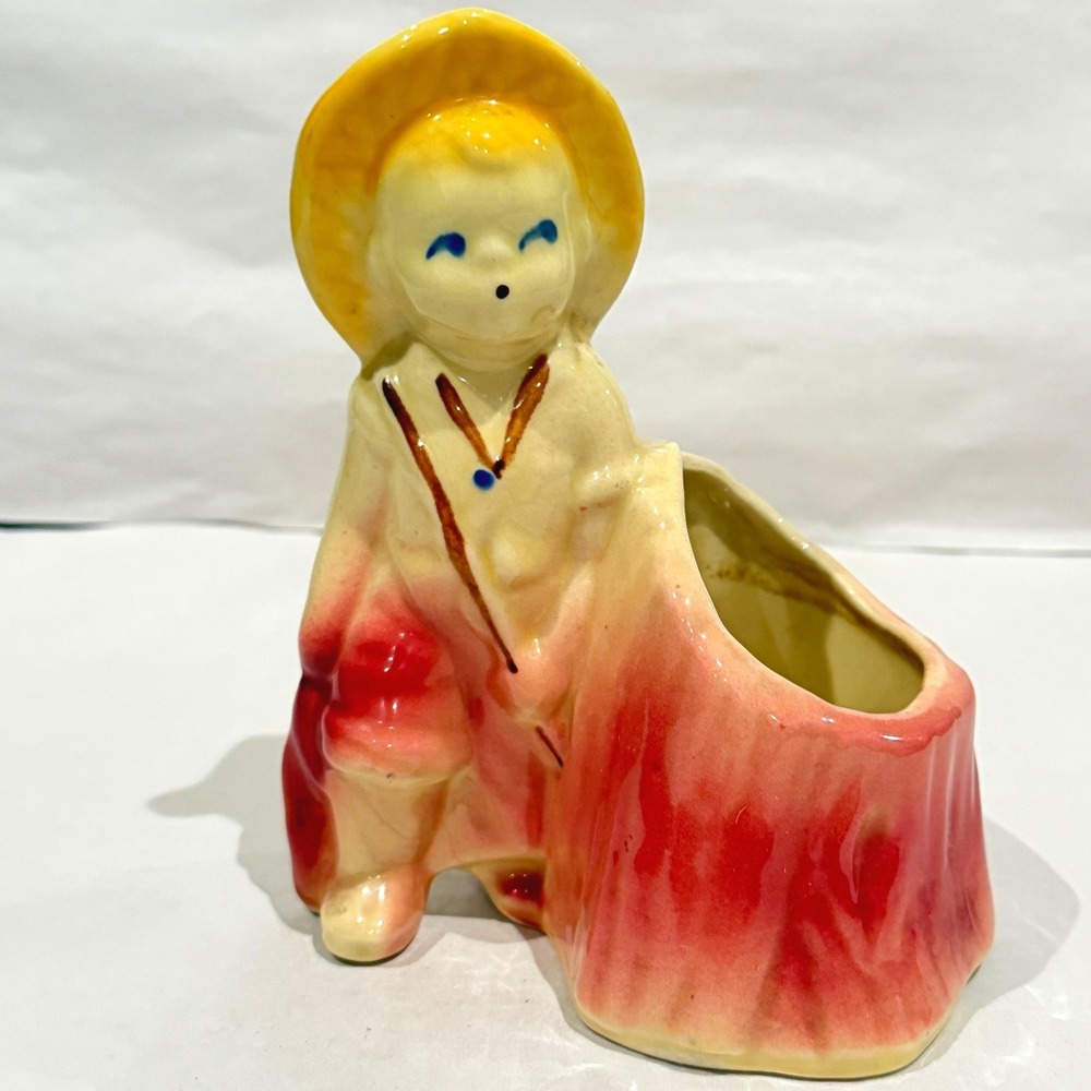 Shawnee Pottery 532 Little Fisher Boy Stump Planter Figural USA 1950s